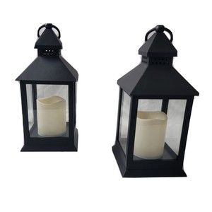 2-pk 10" Decorative Flicker Candle Lanterns Black Outdoor Lanterns w/Battery